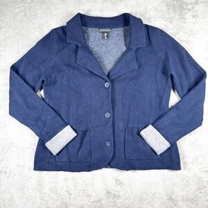 Adrienne Vittadini Knit Blazer Cardigan Women's L Navy Jacket Soft Casual Work